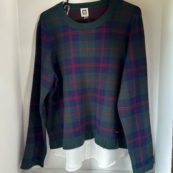 Anne Klein green red plaid sweater size large Christmas holiday - Picture 1 of 8